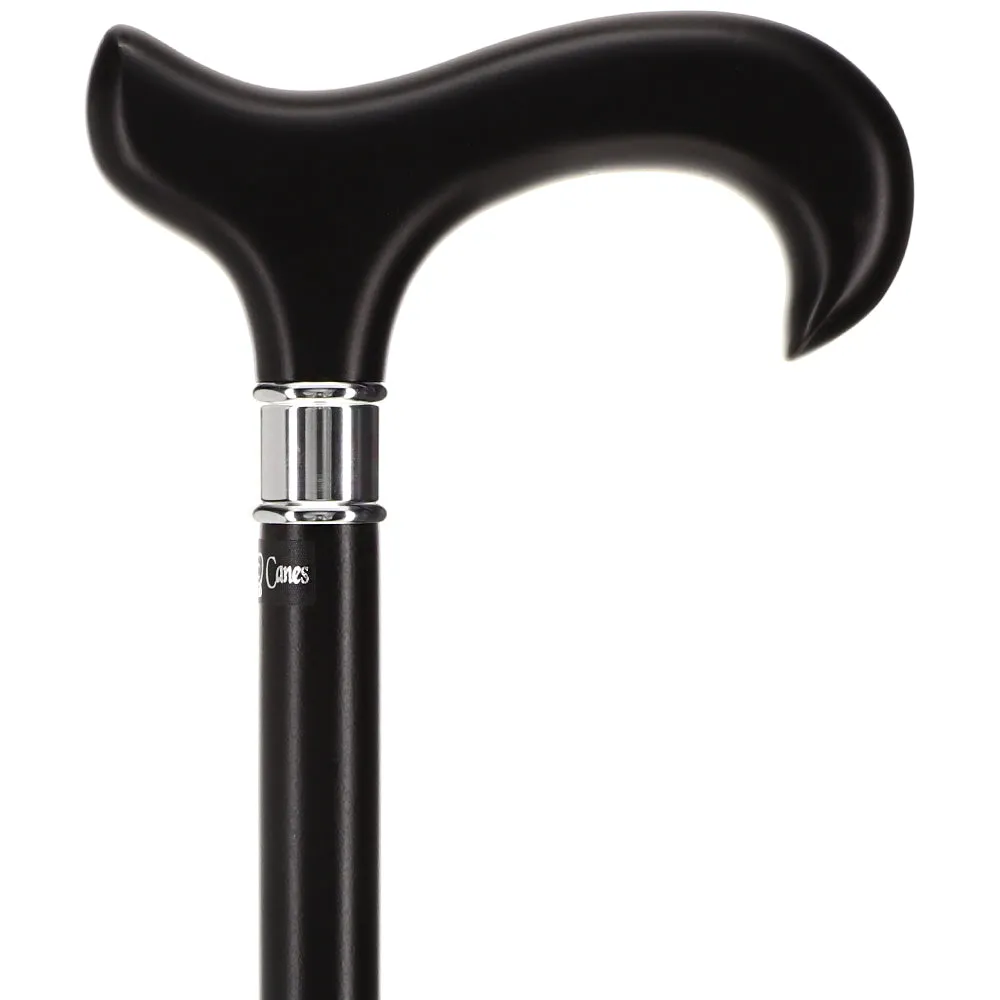 Scratch and Dent Luxury Sleek Black Derby Cane - Stainless Steel Collar V3080