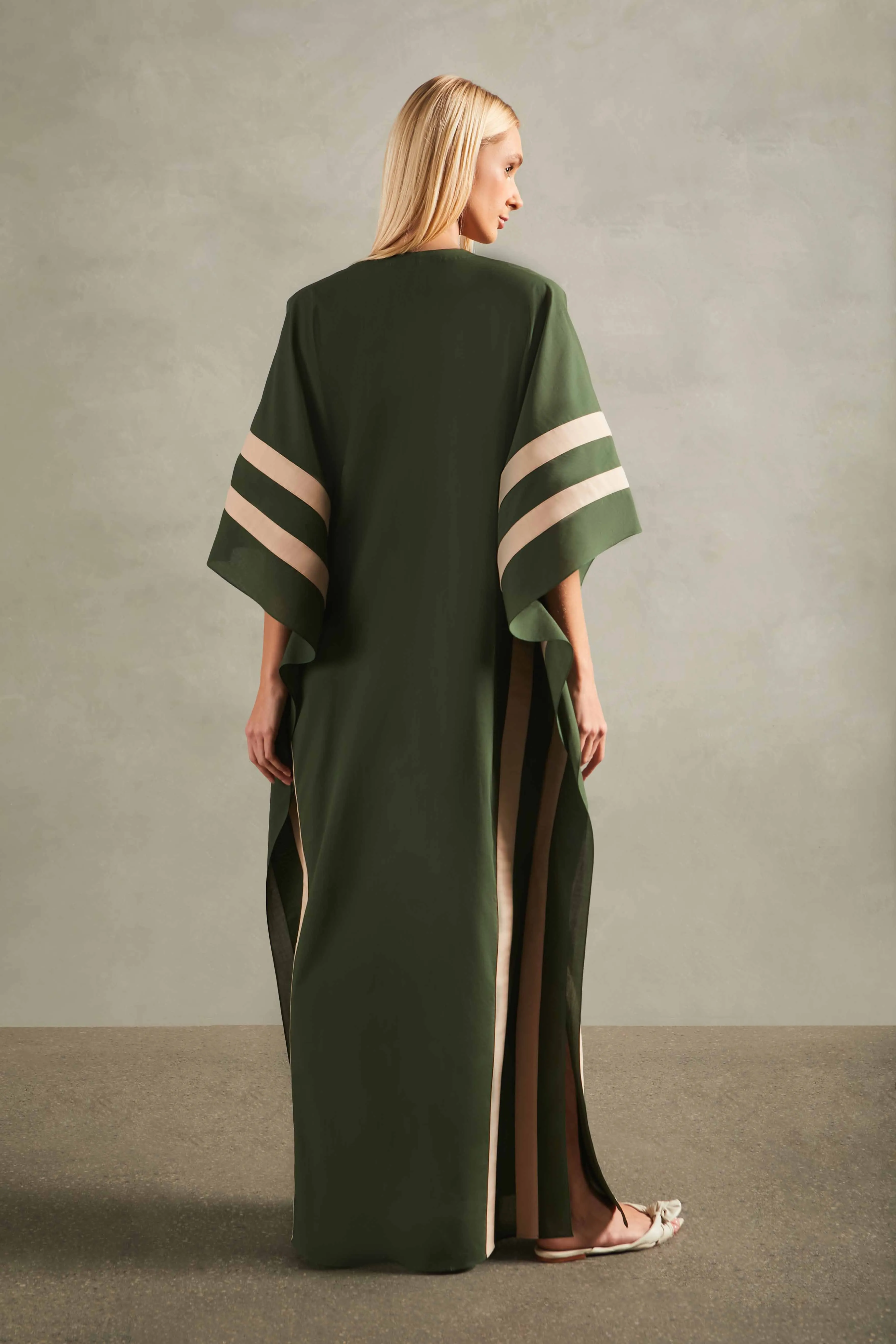 Solid Long Kaftan With Sash