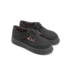 Suede Step T-Strap Loafers - Black