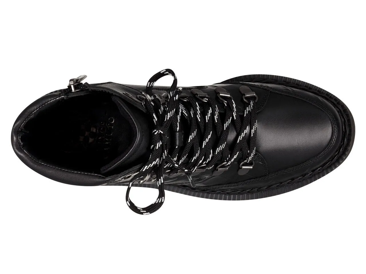 Vince Camuto Medjey Black Lace Up Toe Combat Moto Chic Bootie Quilted Boot