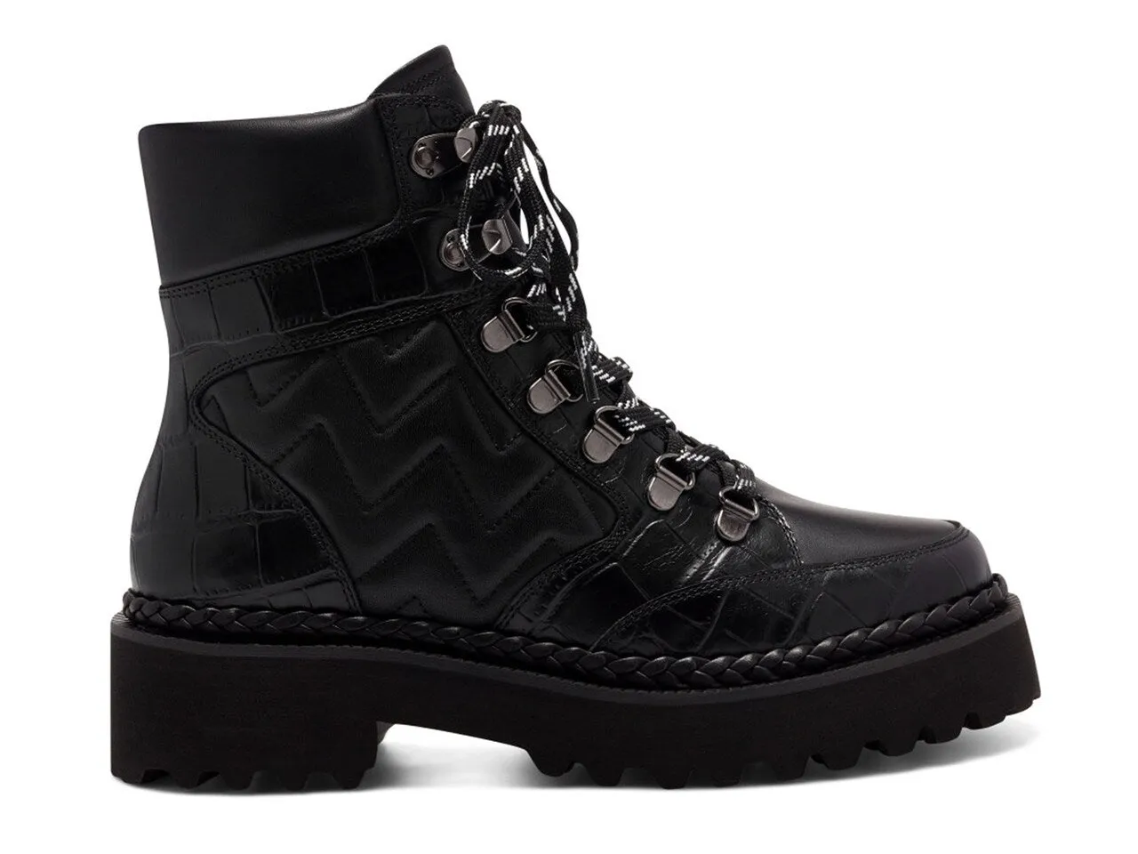 Vince Camuto Medjey Black Lace Up Toe Combat Moto Chic Bootie Quilted Boot