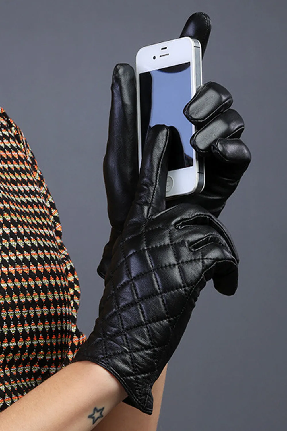 Women Comfortable Coldproof Lattice Pattern Leather Gloves - WLG92567