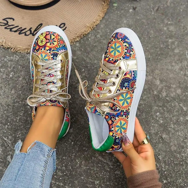 Women's Flat Printed Color-Block Fashion Shoes 84161948C