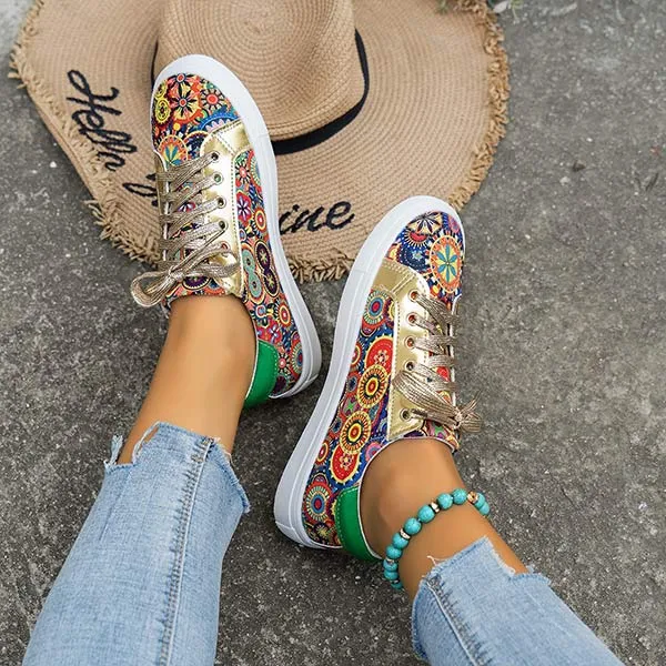 Women's Flat Printed Color-Block Fashion Shoes 84161948C